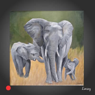 Famille d'éléphants peinture à l'huile